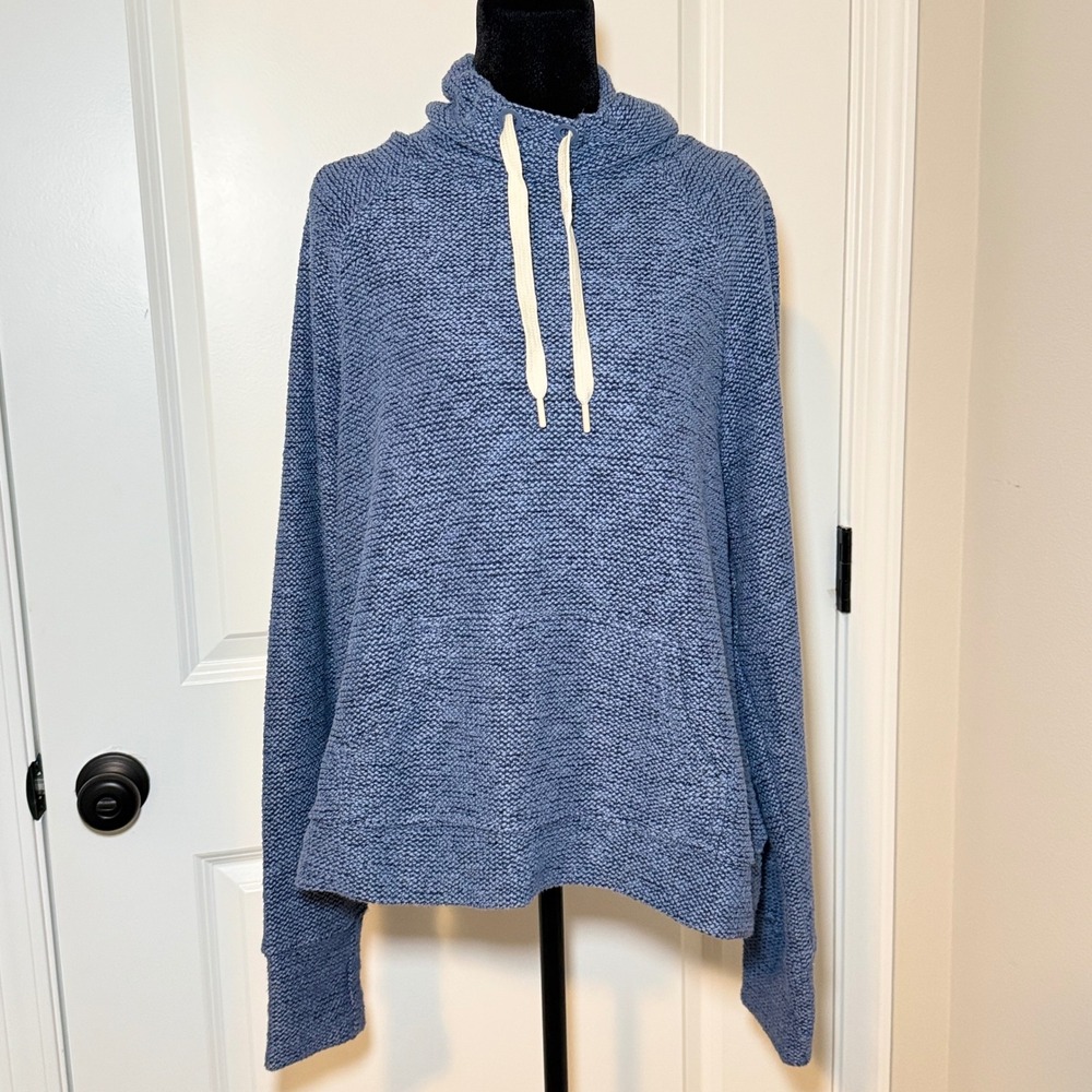 OFFLINE by Aerie Blue Marled Knit Funnel Neck Hoodie Sweater Large